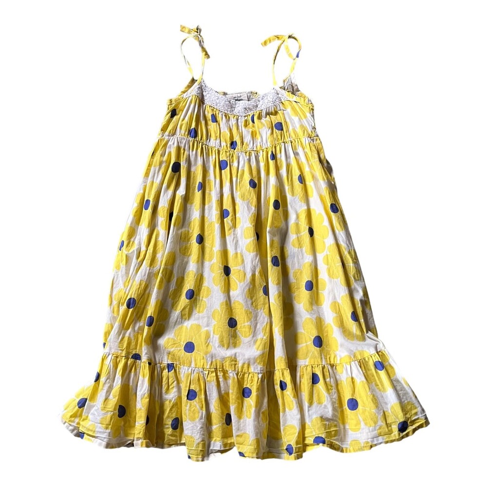 Mini Boden Maxi Dress 7-8 Tiered Blue Yellow Flower Beach Twirl Floral Sundress